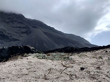 Volcanic mountains and sand from the Sahara in El Hierro, Canary Islands, 2022