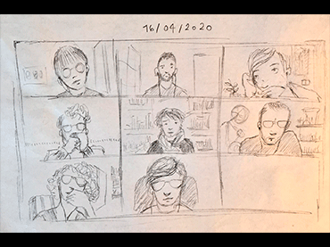 Dibujo de uno de los participantes en reunión del grupo de lectura, Madrid, 16 de abril de 2020  