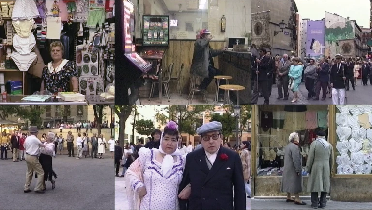 Collage fotográfico con seis escenas urbanas que retratan la vida cotidiana en Madrid
