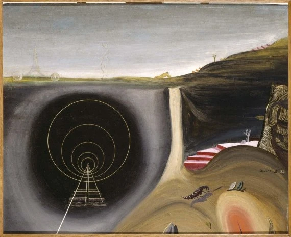 Óscar Domínguez. Souvenir de Paris (Recuerdo de París), 1932. Óleo sobre tabla, 38 x 46 cm / Con marco: 72,5 x 81 cm