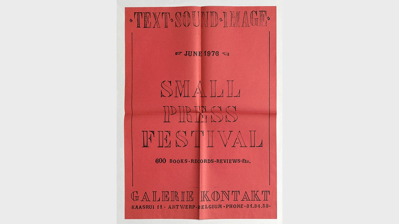 Text-Sound-Image Small Press Festival, Galerie Kontakt, Amberes. Cartel diseñado por Guy Schraenen, 1976