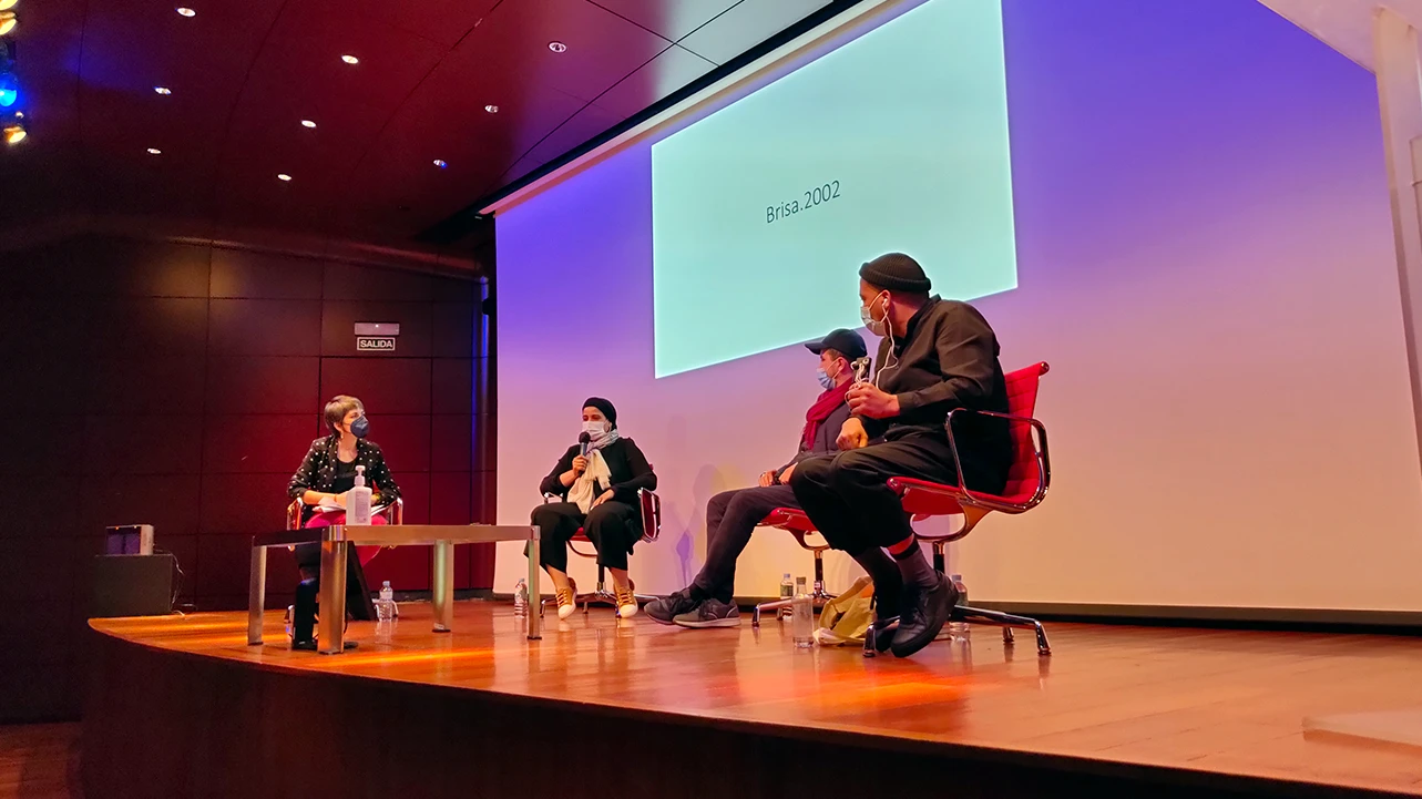 Jornada del encuentro Entre tantas, 2021. En la imagen (de izquierda a derecha): Susana Moliner, Safaa Erruas, Younes Rahmoun y Karim Rafi. Fotografía: Celia Maldonado
