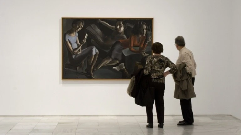 Vista de sala de la exposición con Ángeles Santos. Tertulia, 1929