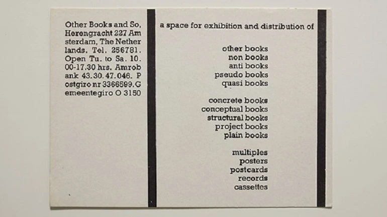 Ulises Carrión, Tarjeta publicitaria de Other Book and So, s.f.