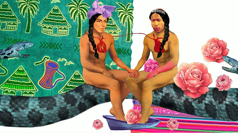 Javi Vargas Sotomayor, Pieles serpientes, máscaras negras, sombras cobrizas (Franz Bastidas o Micaela Fanon), 2019. Grabado digital