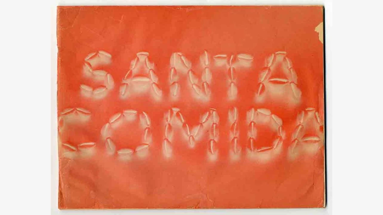 Cubierta del catálogo de exposición Santa comida / Holy food (El Museo del Barrio, 1985) de Antoni Miralda. Colección Archivo Lafuente, Museo Reina Sofía
