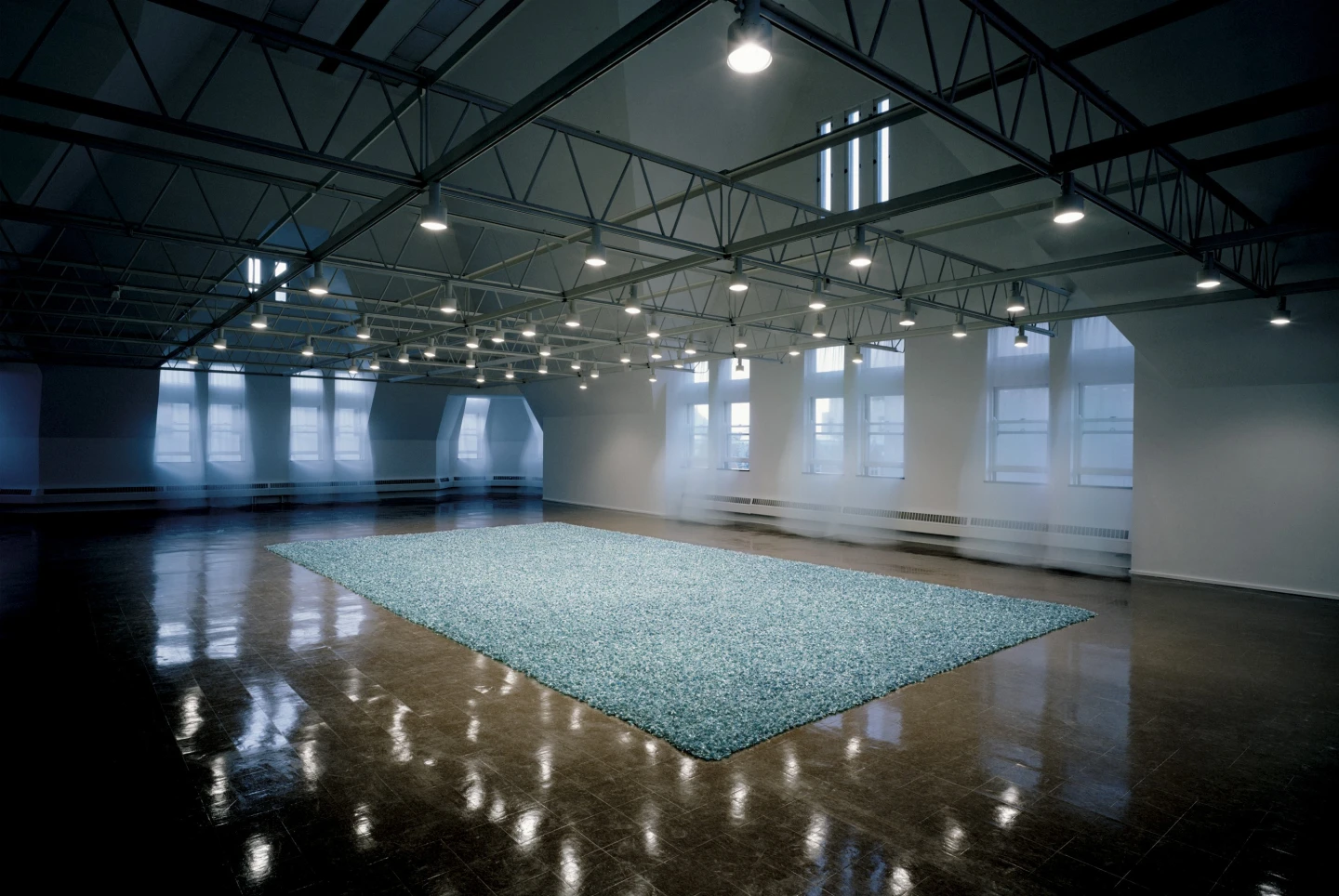 Felix Gonzalez-Torres, "Untitled" (Revenge), 1991, blue candies in clear wrappers, endless supply. Overall dimensions vary with installation. Ideal weight: 325 lb.