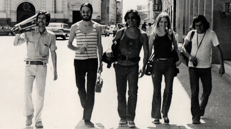 The Grupo de Cali in Plaza de Caycedo. Luis Ospina Archive