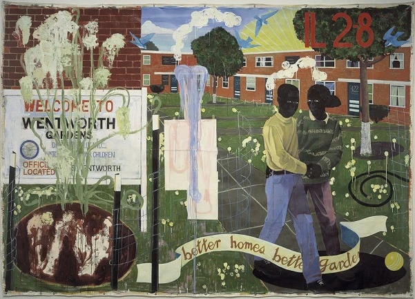 Kerry James Marshall. Better Homes, Better Gardens, 1994. Denver Art Museum Collection: Fondos de Polly y Mark Addison, the Alliance for Contemporary Art, Caroline Morgan, y Colorado Contemporary Collectors: Suzanne Farver, Linda y Ken Heller, Jan y Frede