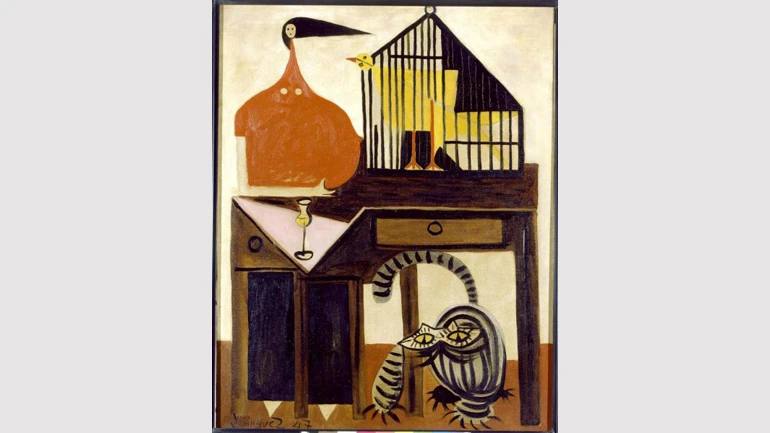Óscar Domínguez. El gato y el canario (Las damas de Rathbone Place). Pintura, 1947. Colección Museo Nacional Centro de Arte Reina Sofía.