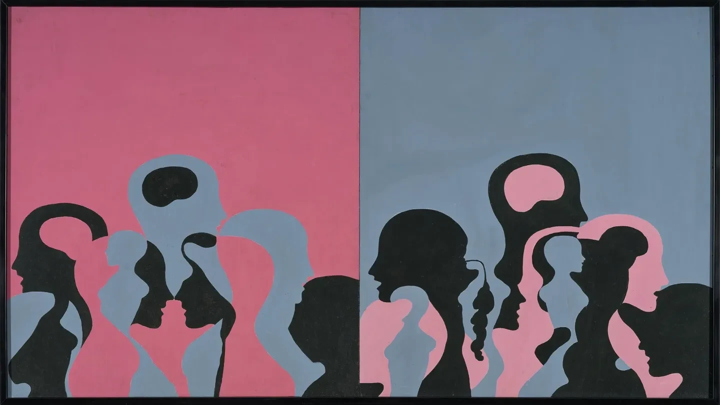 Siluetas gris y rosa