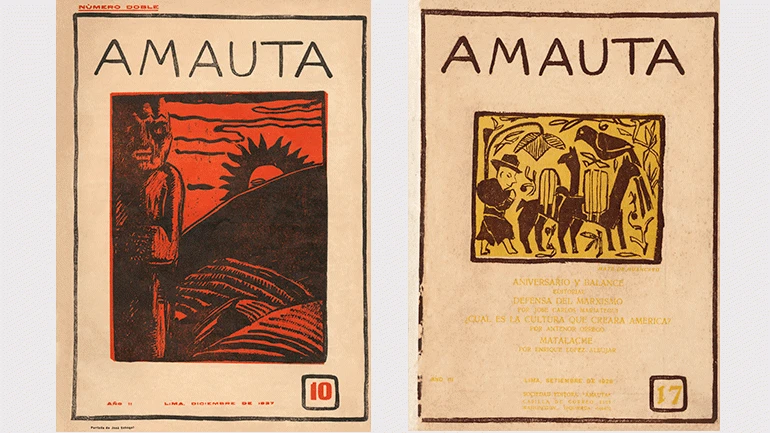 Amauta. Revista, portadas de los números 10 (1927) y 17 (1928). Archivo José Carlos Mariátegui