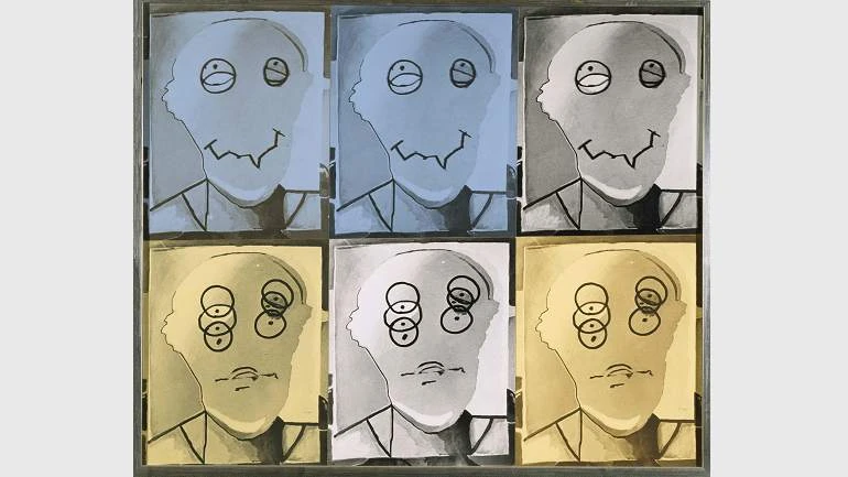 Luis Gordillo, Fotos de un personaje, 1979. Impresión sobre papel y contrachapado. Colección Museo Nacional Centro de Arte Reina Sofía