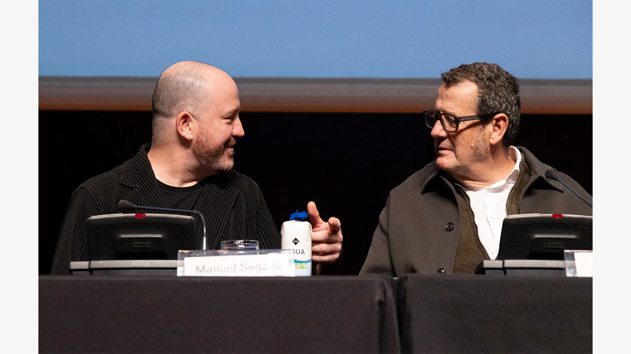 Manuel Segade and Jorge García (Museo Reina Sofía) during the presentation and opening