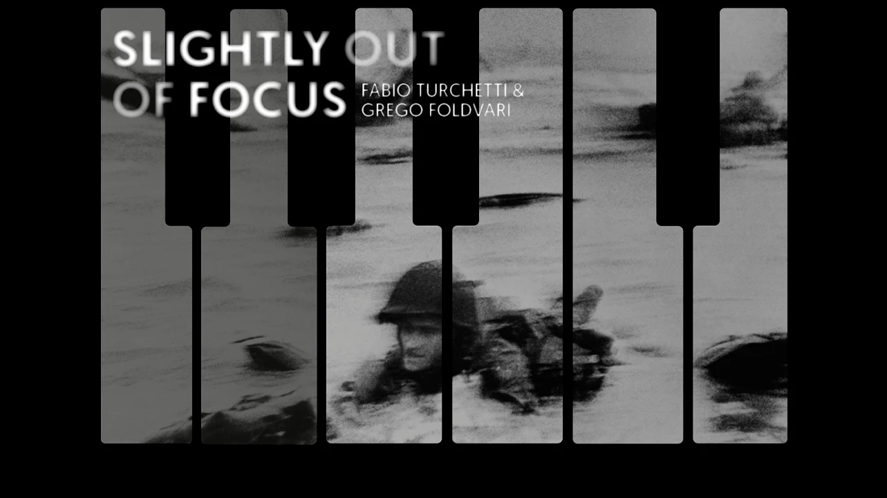 Cartel del concierto Slightly Out of Focus. Fotografía: © Robert Capa © International Center of Photography/Magnum Photos/Contacto, 1945. Diseño: Darío Gil Cabanas, 2024