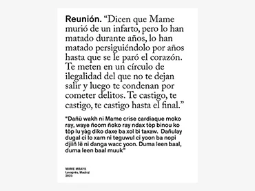 Portada del libro Reunión: Mame Mbaye, de Dani Zelko, Madrid, 2023