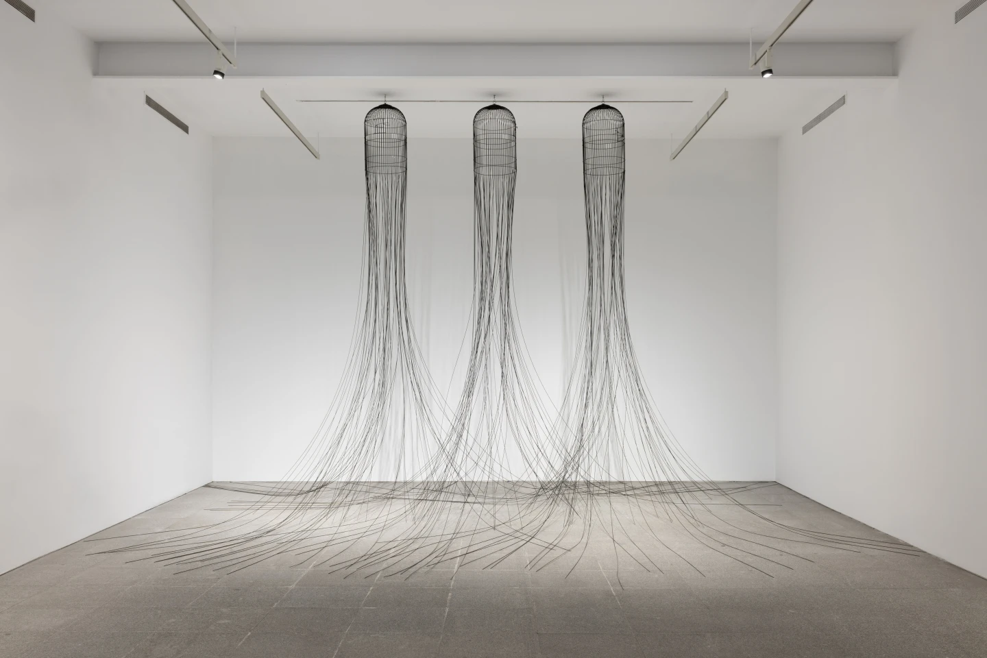 Pepe Espaliú, Sin título (Tres jaulas), 1992 en la sala 8, «¿Qué le hace el sida al arte?», de Colección. Arte contemporáneo: 1975-presente. Museo Reina Sofía. Fotografía: Roberto Ruiz 