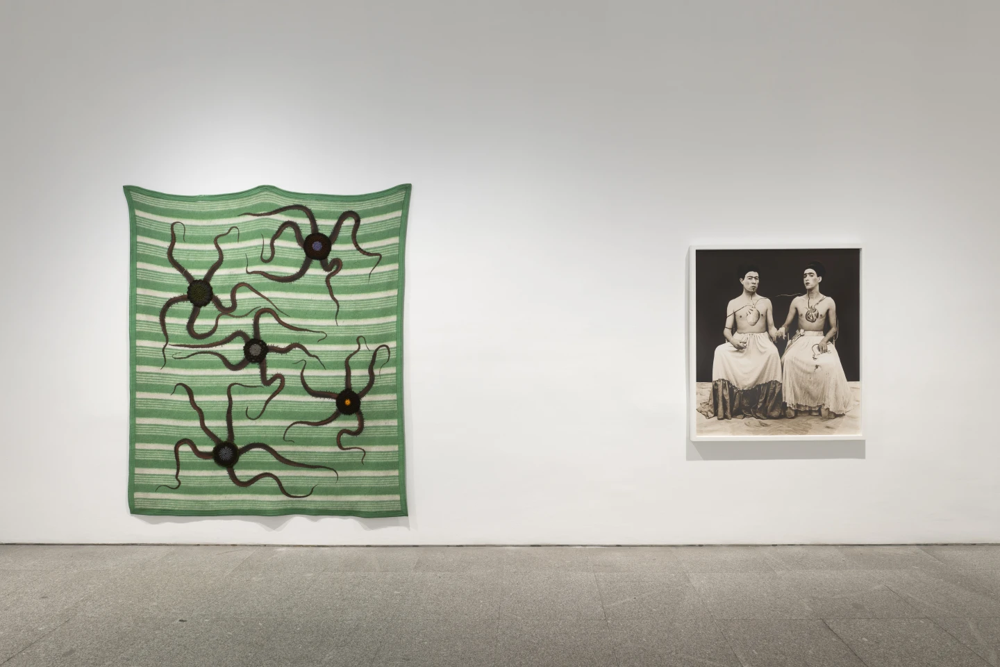 Vista de la Sala 7 «Pandemia y lenguaje». A la izquierda: Félix Centurión, Medusas, 1994. Depósito indefinido de la Fundación Museo Reina Sofía, 2020 (Donación de Patricia Phelps de Cisneros en honor a Gustavo Bruzzone). A la derecha: Yeguas del Apocalipsis, Las dos Fridas, 1989 / 2015. Depósito indefinido de la Fundación Museo Reina Sofía, 2015 (adquirido con fondos donados por Juan Carlos Verme). Fotografía: Roberto Ruiz 