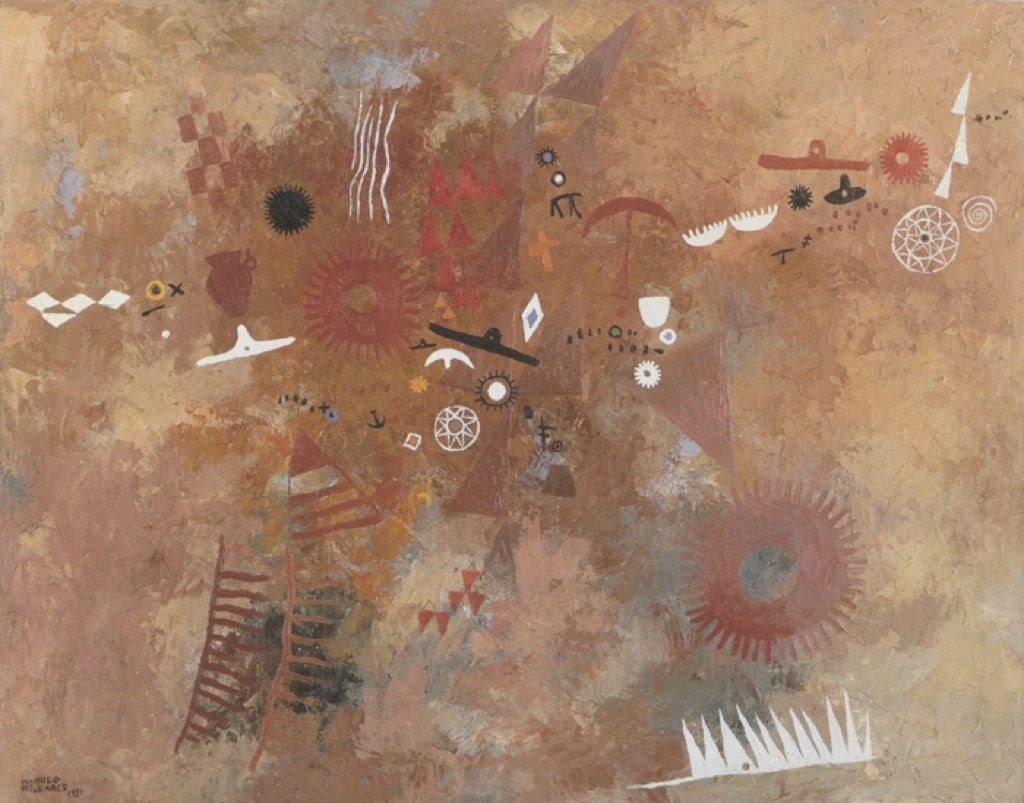 Manuel Millares. Aborigen nº1, 1951. 75x95 cm. Oil on canvas. C.A.C. Bodegas Vega Sicilia, S.A. - Museo Patio Herreriano, Valladolid