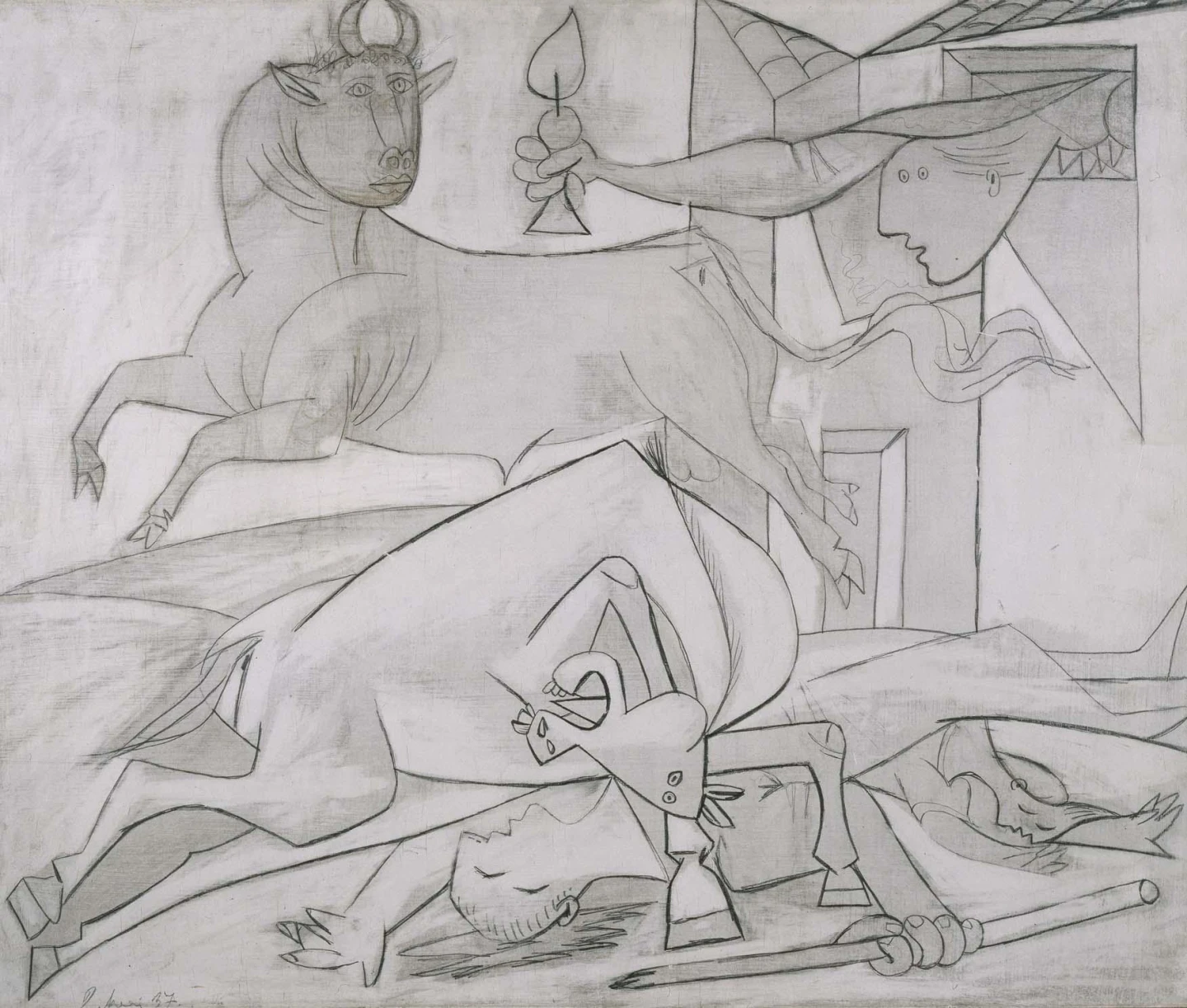 Pablo Picasso. Estudio de composición (V). Boceto para «Guernica», 1937. Pintura. Colección Museo Nacional Centro de Arte Reina Sofía, Madrid