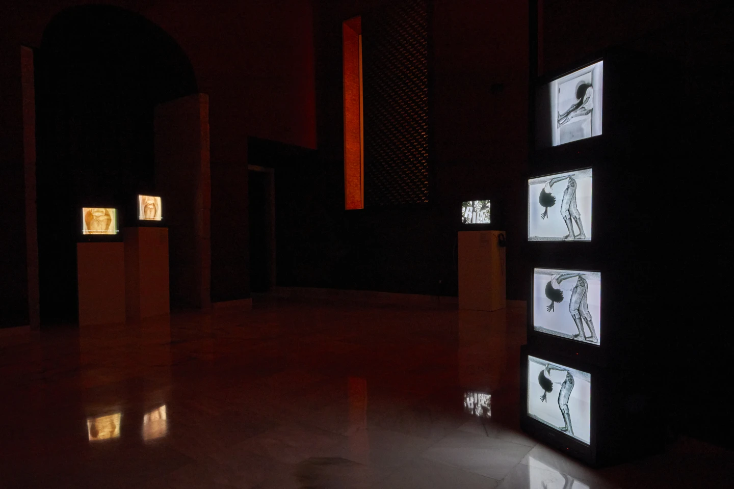Vista de sala de la exposición Resistencia. Una selección de video sudamericano, organizada junto con BIENALSUR. Museo Nacional Centro de Arte Reina Sofía. Archivo fotográfico del Museo Reina Sofía
