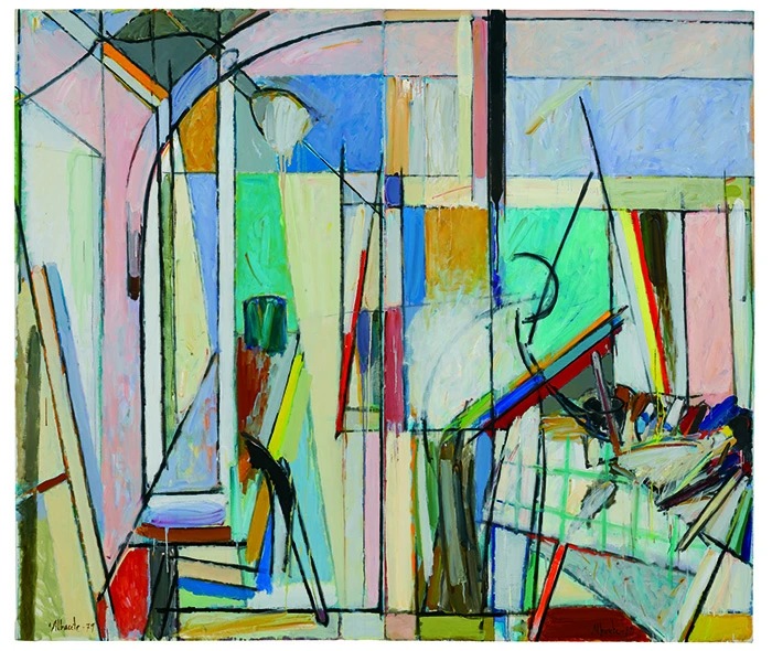 Alfonso Albacete, En el estudio, 1979. Óleo sobre lienzo, 196 x 228 cm. Colección Fundación Juan March, Museu Fundación Juan March, Palma. © VEGAP, Madrid, 2013