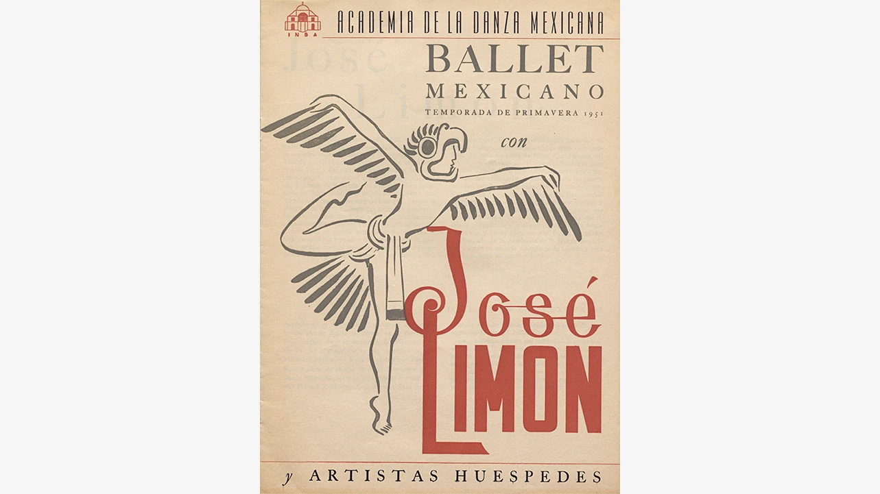 Miguel Prieto, programa de la actuación del bailarín José Limón en el Palacio de Bellas Artes de la Ciudad de México, 1951. Fondo Miguel Prieto. Biblioteca y Centro de Documentación del Museo Reina Sofía