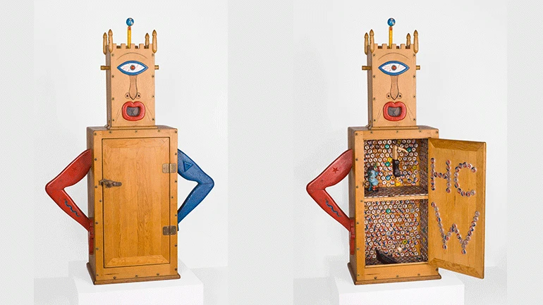 H.C. Westermann, Memorial to the Idea of Man If He Was an Idea, 1958. Mixed technique, 143 x 96 x 36 cm, Collection of Museum of Contemporary Art Chicago, Susan and Lewis Manilow Collection of Chicago Artists, 1993.34. Photo: Nathan Keay, © MCA Chicago © Dumbarton Arts, LLC / Licensed by VAGA at Artists Rights Society (ARS), NY / VEGAP, Madrid, 2019