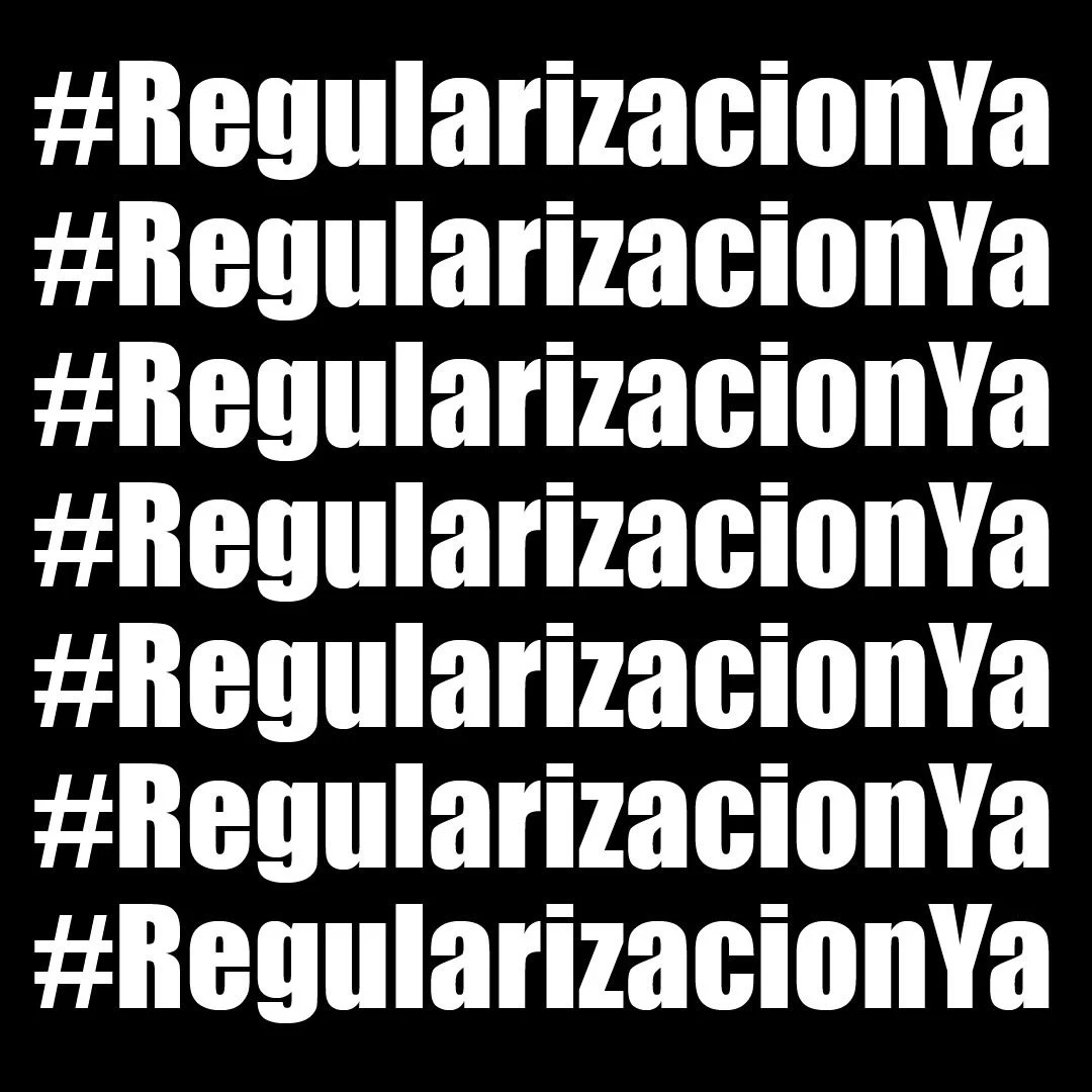 Imagen gráfica de la campaña #RegularizacionYa, 2020