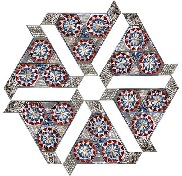 Monir Shahroudy Farmanfarmaian, Group 9 (Convertible Series) [Grupo 9, serie Convertibles], 2010. Espejo y vidrio pintado por el reverso sobre yeso y madera. Dimensiones variables. Familia de Monir Shahroudy Farmanfarmaian