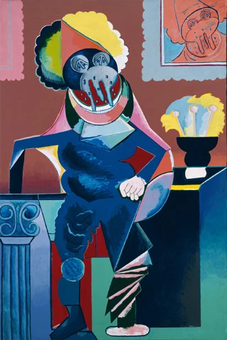 Luis Gordillo. Caballero cubista aux larmes, 1973. Acrílico sobre lienzo, 160 x 106 x 20 cm.