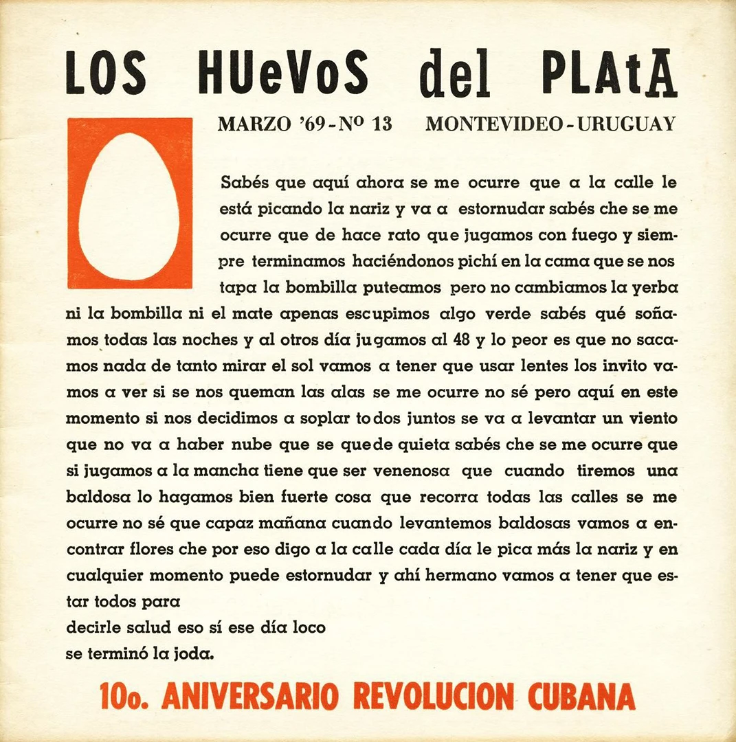 Cubierta de Los Huevos del Plata, nº 13, marzo de 1969. Archivo Clemente Padín (UDELAR, Montevideo)