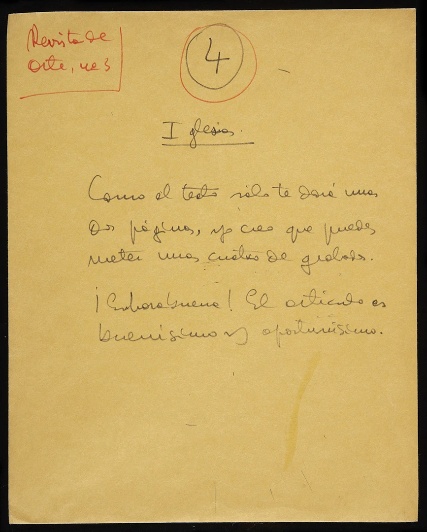 Sobre manuscrito con material para el número tres de la Revista de Arte, 1969. Archivo de la Revista de Arte (Mayagüez). Biblioteca y Centro de Documentación del Museo Reina Sofía