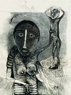 Dumile Feni, Woman and Boy [Mujer y niño], s.f., Carboncillo y lápiz sobre papel, 138,5 × 97,5 cm. © Estate Dumile Feni and Dumile Feni Family Trust