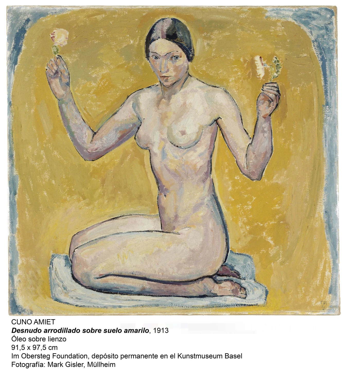Cuno Amiet. Kneeling Nude on Yellow Ground, 1913