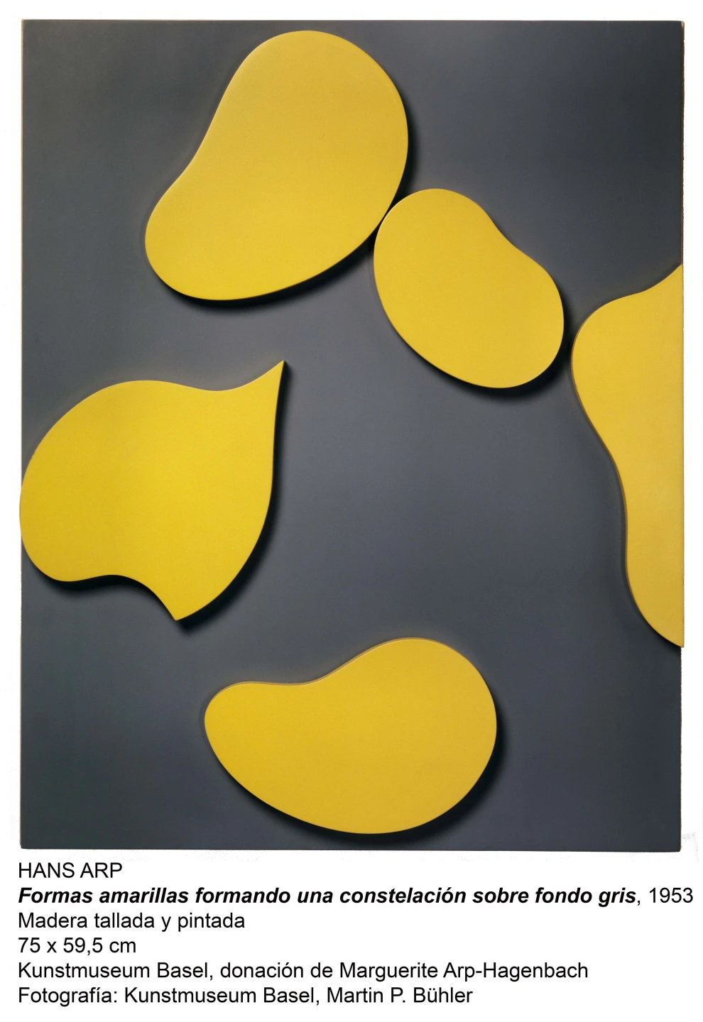 Hans Arp. Formas amarillas formando una constelación sobre fondo gris, 1953.