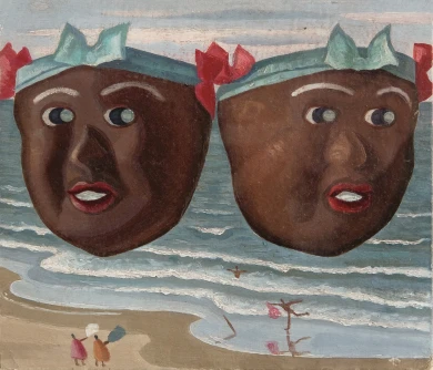 Maruja Mallo, Dos máscaras en la playa, c 1948-1955, Colección particular.