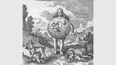 Michael Maier. Nutrix eius terra est, emblema nº 2 de su libro Atalanta Fugiens, 1617
