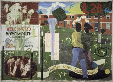 Kerry James Marshall. Better Homes, Better Gardens, 1994. Denver Art Museum Collection: Fondos de Polly y Mark Addison, the Alliance for Contemporary Art, Caroline Morgan, y Colorado Contemporary Collectors: Suzanne Farver, Linda y Ken Heller, Jan y Frede