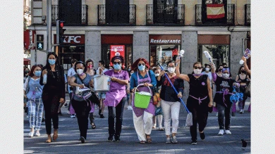 Ela Rabasco (Ela R que R), acción del colectivo Territorio Doméstico por la ratificación del Convenio 189 de la OIT, Madrid, 2020