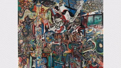 Enrico Baj, Roberto Crippa, Gianni Dova, Erro, Jean-Jacques Lebel, Antonio Recalcati. Grand tableau antifasciste collectif. Pintura, 1960. Fonds de dotation Jean Jacques Lebel
