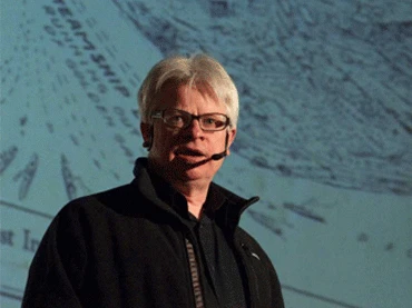 Rick Prelinger. Fotografía de David Gallagher, Freep Festival, Detroit, 2015