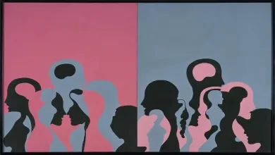 Siluetas gris y rosa