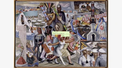 Intervención de la obra La Verbena de Maruja Mallo (1927) realizada por equipo1517-V.E.R., 2020. Museo Reina Sofía