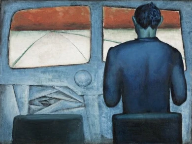 Andrzej Wróblewski, Szofer (Szofer niebieski) [Chófer (Chófer azul)], 1948, Colección particular, Varsovia. © Cortesía Andrzej Wróblewski Foundation