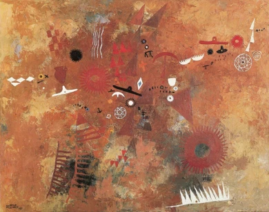 Manuel Millares. Aborigen nº1, 1951. 75x95 cm. Oil on canvas. C.A.C. Bodegas Vega Sicilia, S.A. - Museo Patio Herreriano, Valladolid