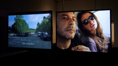 Vista de la exposición Angela Melitopoulos. Cine(so)matrix, 2023