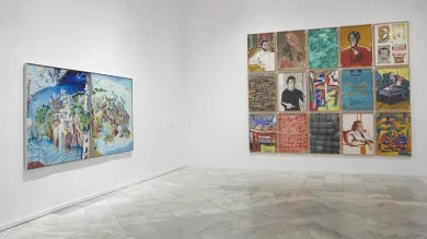 Vista de sala de la exposición. Los Esquizos de Madrid. Figuración madrileña de los 70, 2009