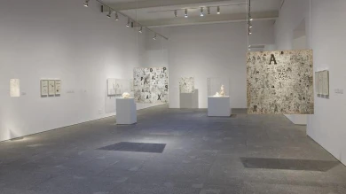 Vista de sala de la exposición. León Ferrari y Mira Schendel: El alfabeto enfurecido, 2009
