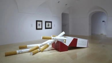 Vista de sala de la exposición. Hans Haacke. Castillos en el aire, 2012
